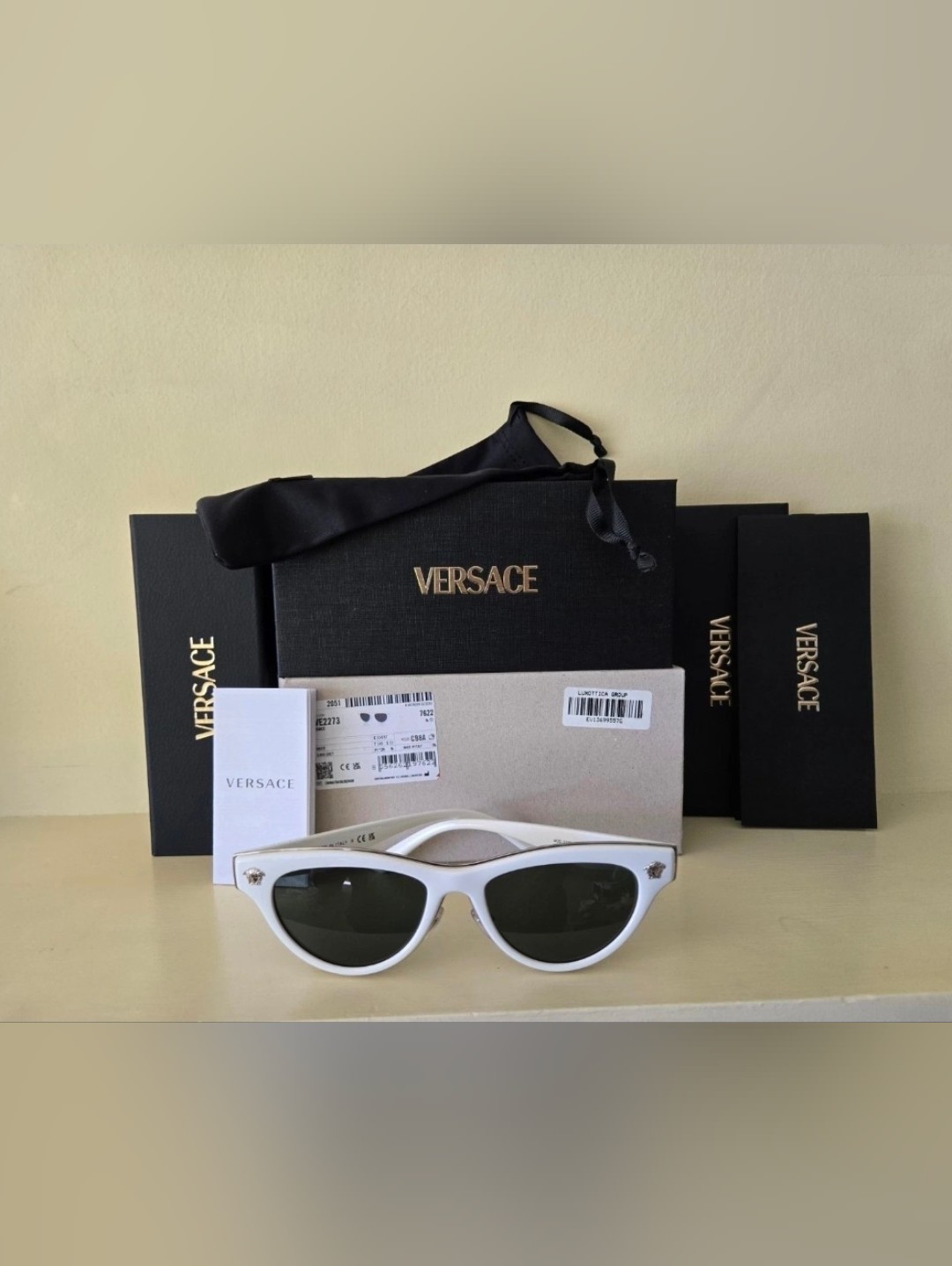 Versace Ove2273 Sunglasses White/Dark Grey Lens 52-17-145 Made In Italy